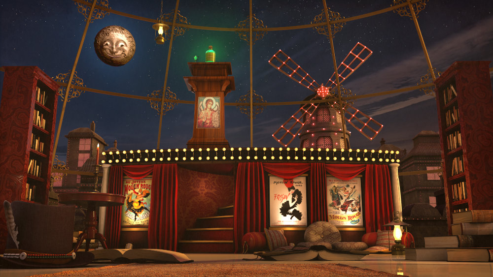 A 3D image of a scene from Corpse Bride in the style of Moulin Rouge.